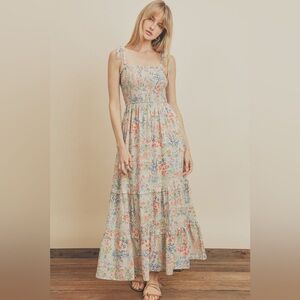 AURA Smocked Floral Printed Strappy Maxi Dress Medium NWT